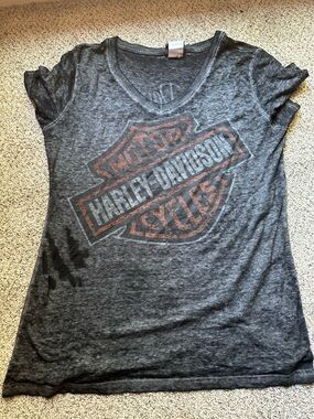 Harley-Davidson Black Heather Logo V-Neck Tee with Faded Orange Accent